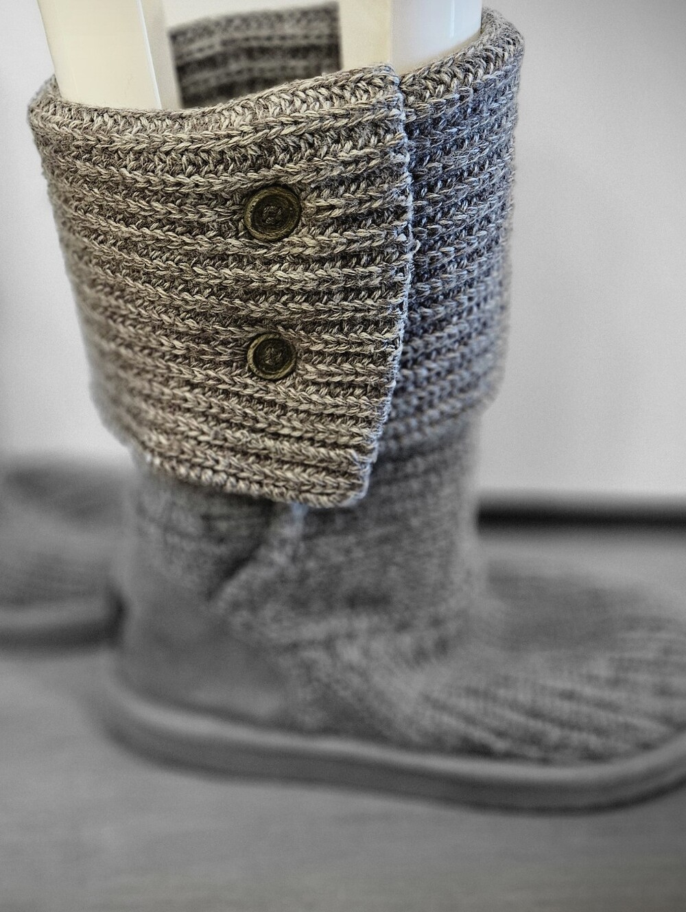 Women's Knit Button Accent Sock Boots - Gray - Picture 3 of 4